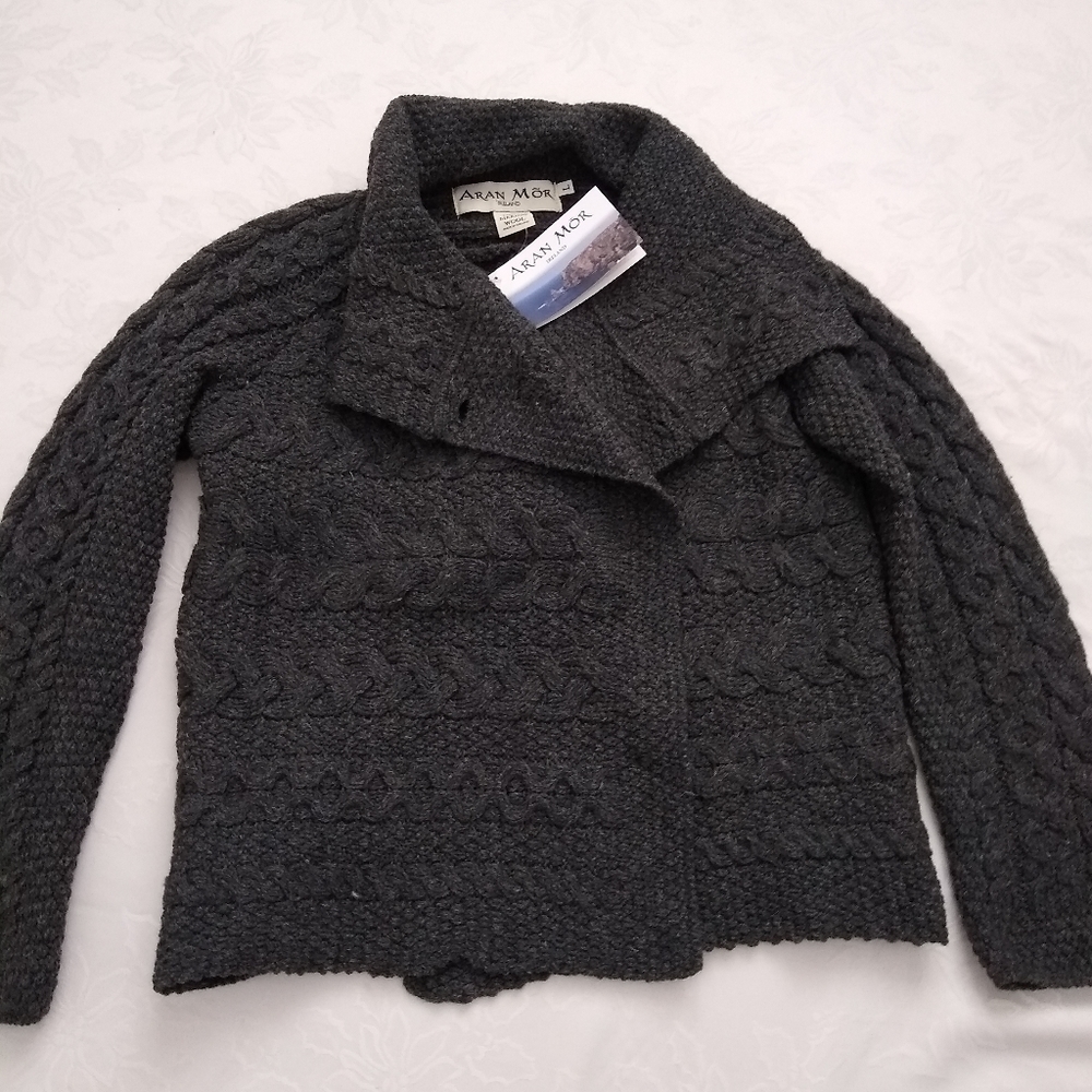 New 🎀 Aran Mor Ireland wool cardigan grey